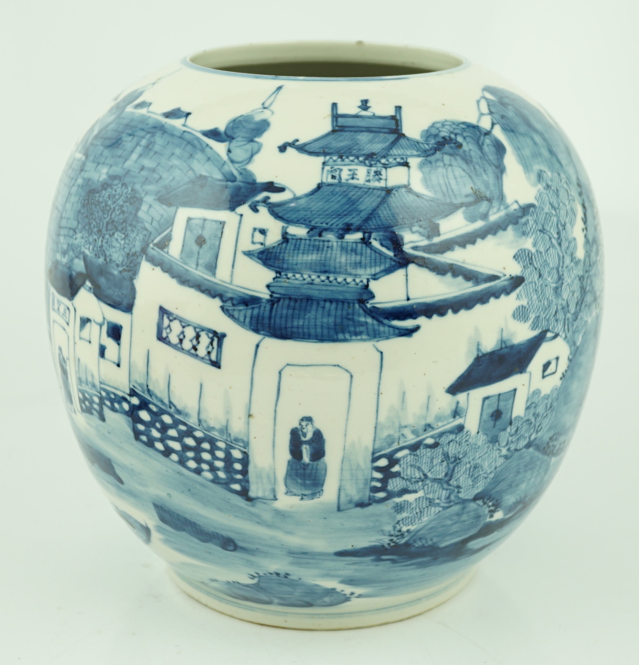 An unusual Chinese blue and white globe-shaped vase, late 19th century